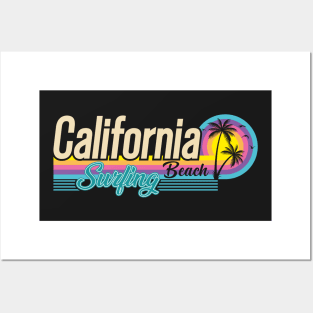 California beach surfing Posters and Art